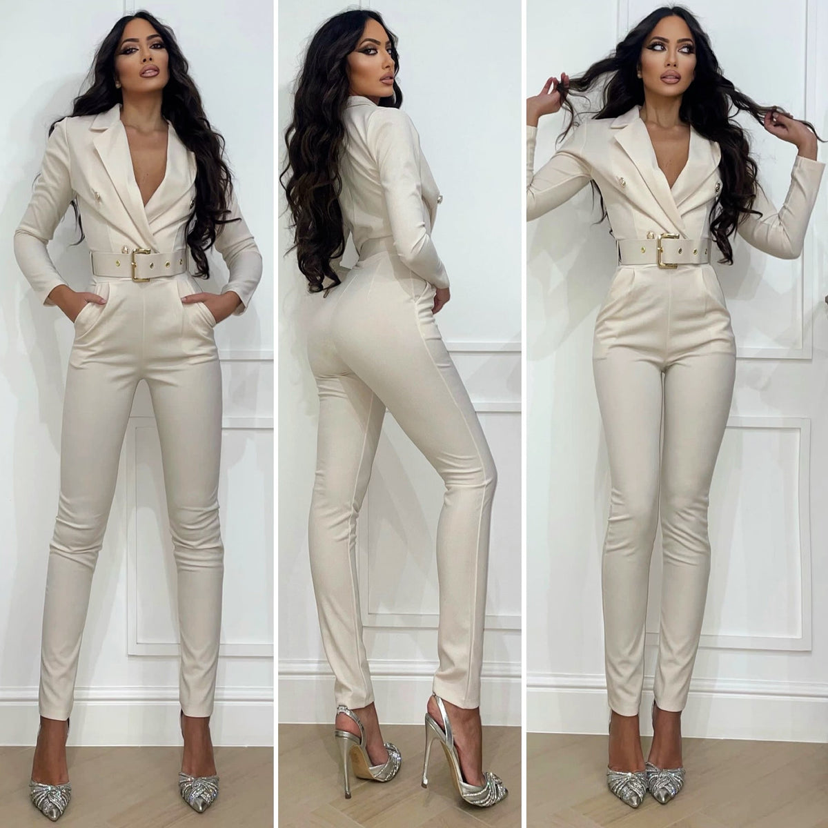 Tuta beige con cintura