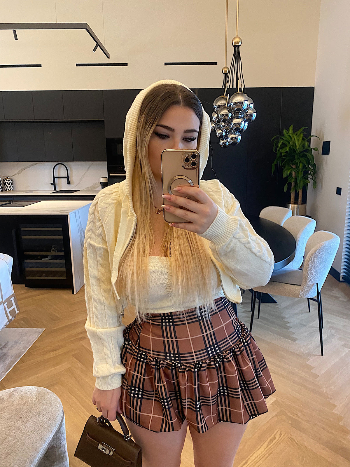 Set cardigan più top panna