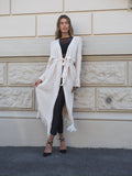 Maxi cardigan beige con frange