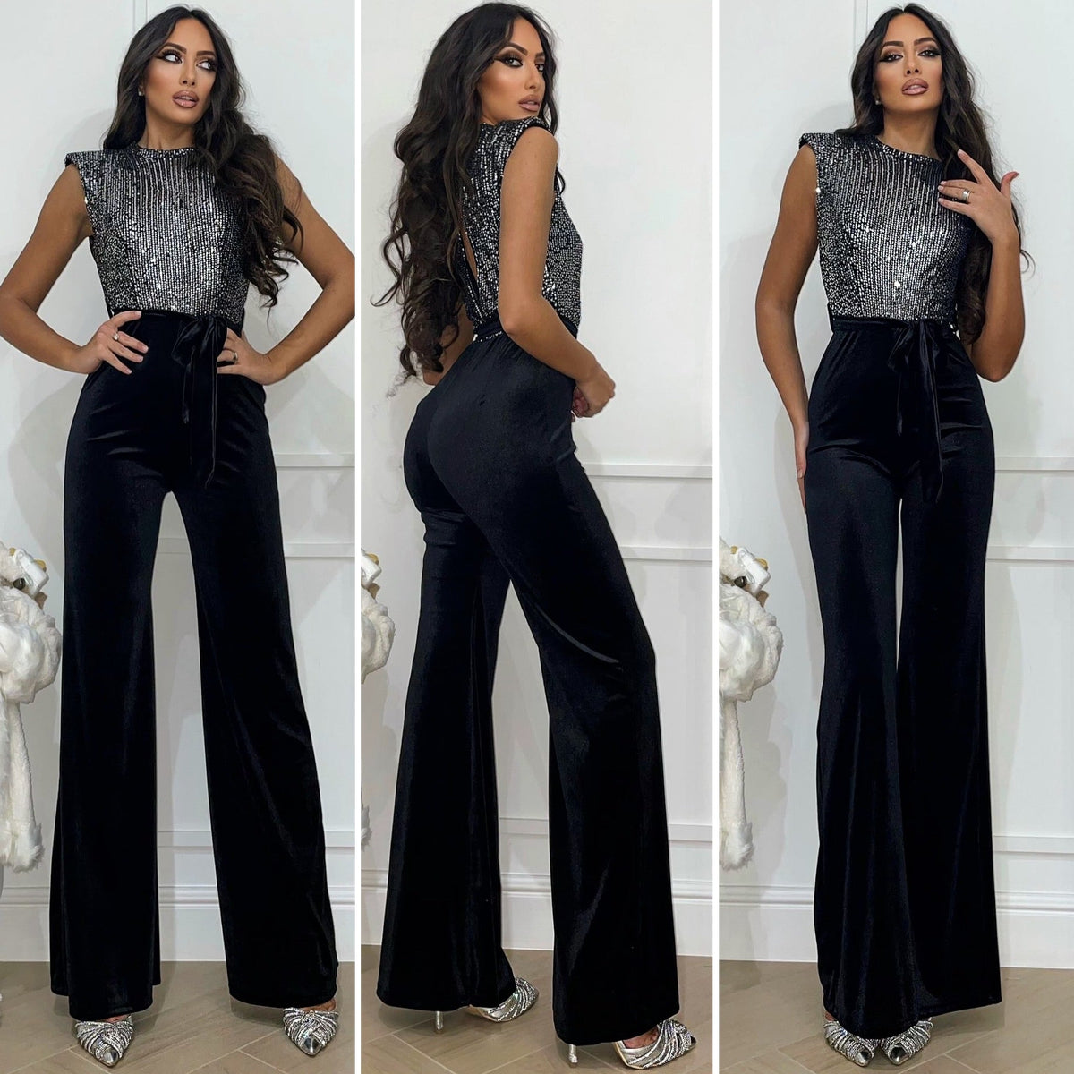 Tuta in ciniglia top in paillettes