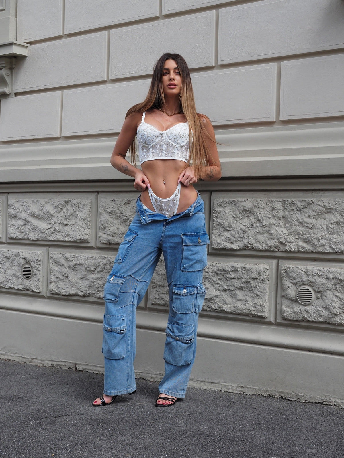 Set Bralette e slip bianco a fiori oro