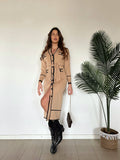 Cardigan lungo camel e nero con cintura