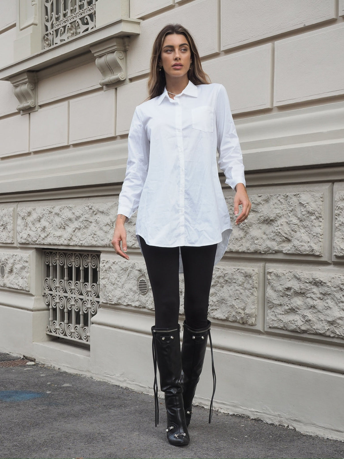 Camicia over bianca senza taschino