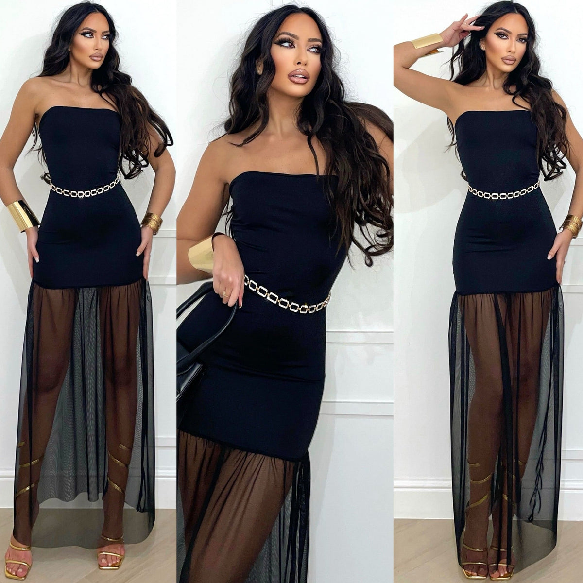 Abito a fascia con gonna in tulle nero