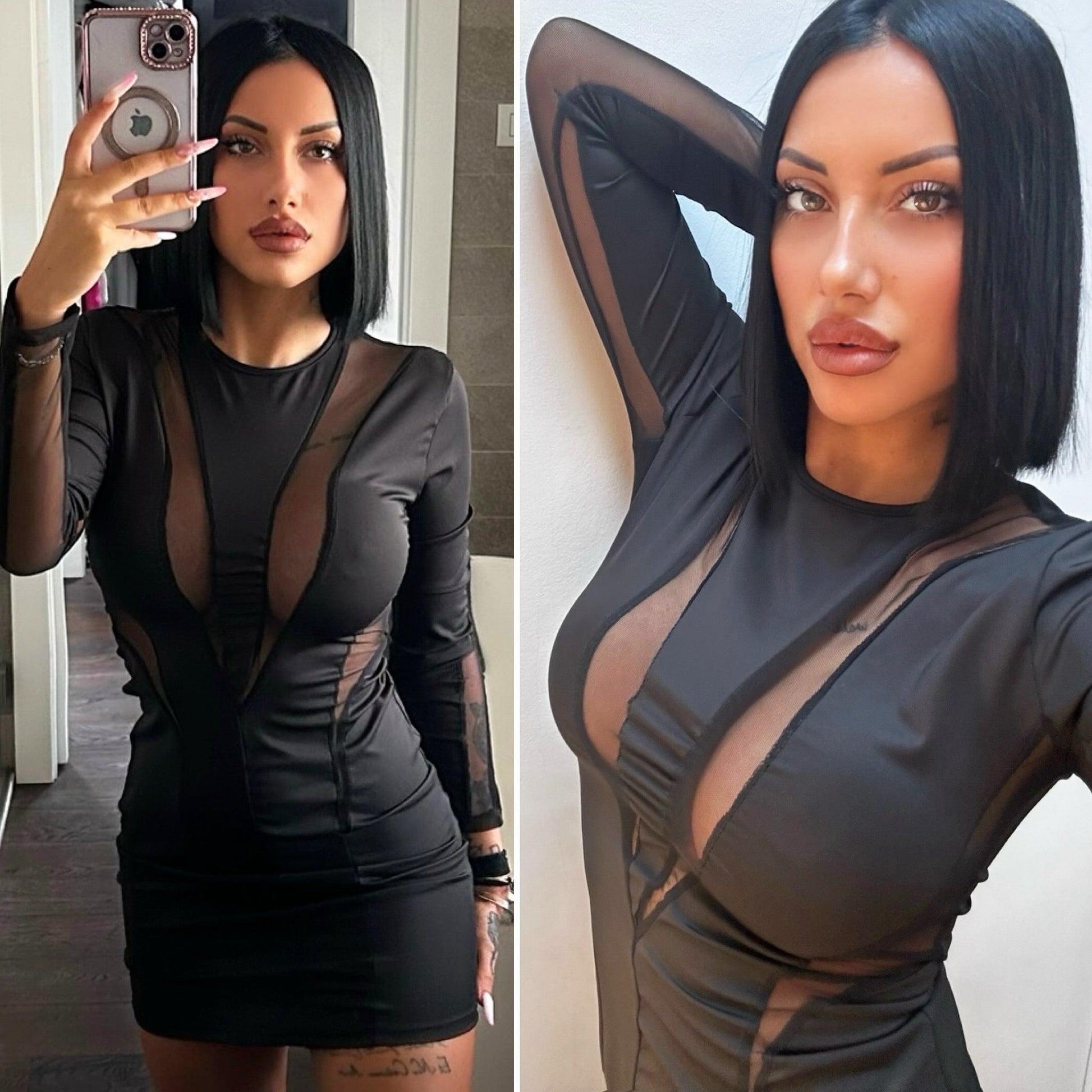 Abito nero con trasparenze