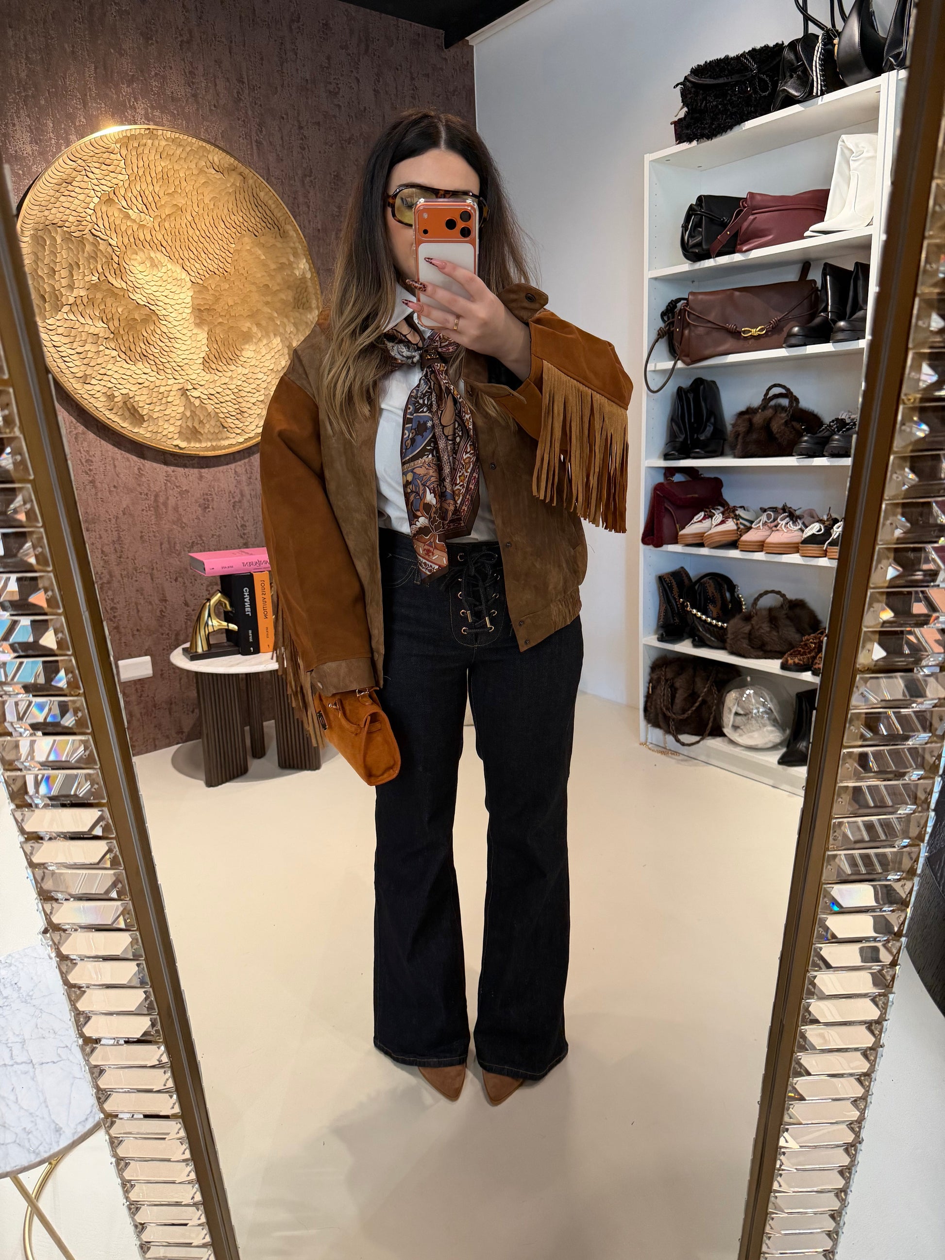 Jeans Flare a Vita Alta con Lacci Frontali