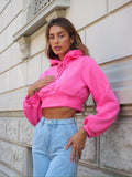 Felpa crop rosa barbie con lacci