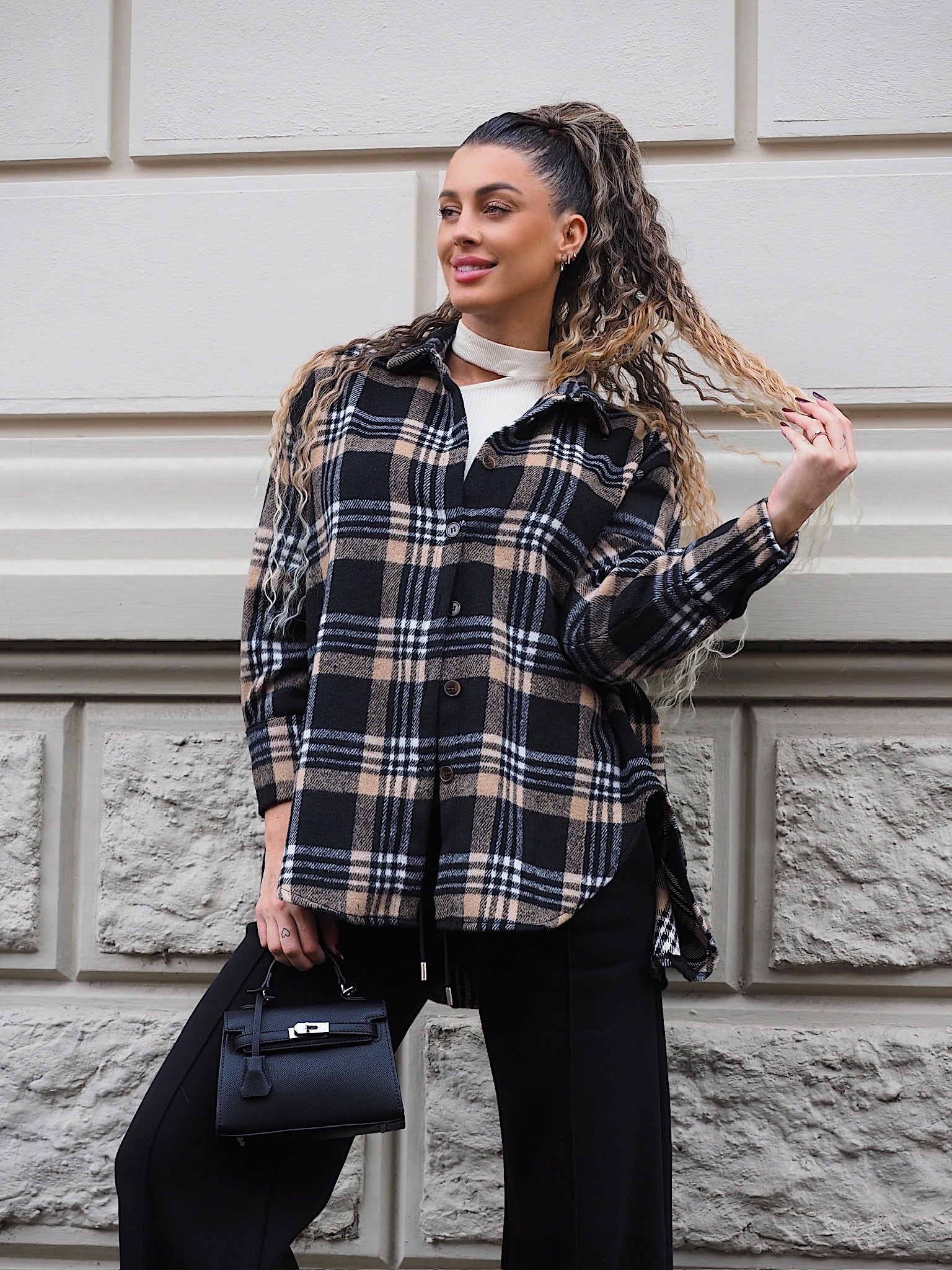 Giaccone in tweed Nero