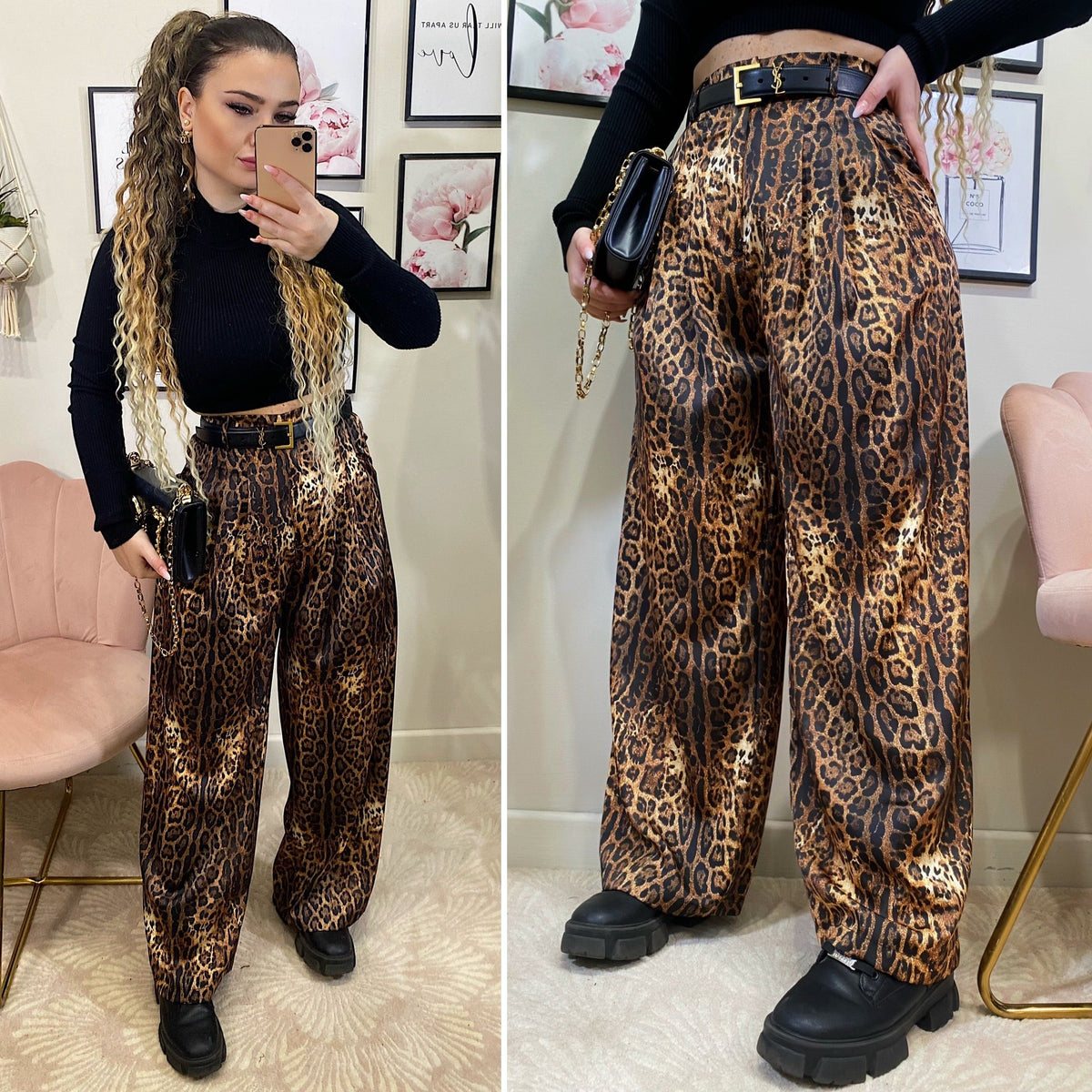 Pantalone in satin animalier