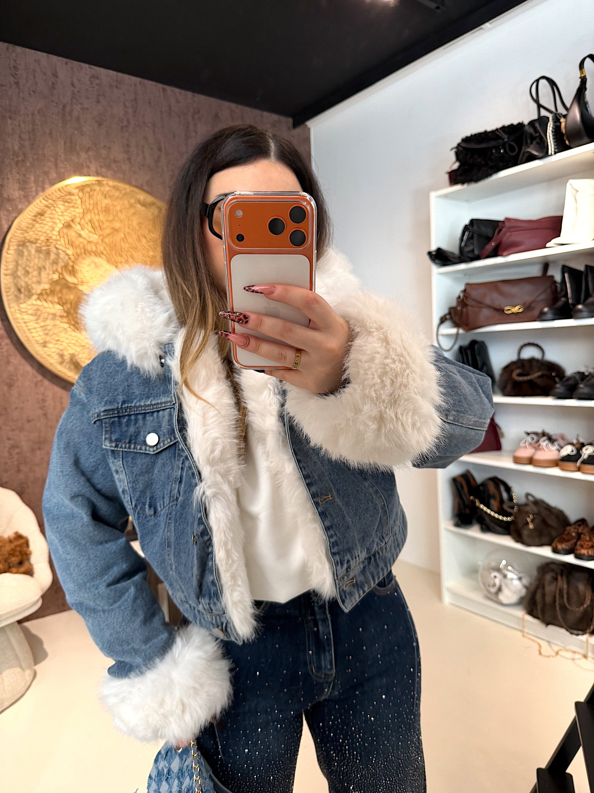 Giaccone di jeans pelo bianco