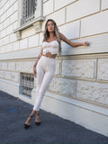 Completo top e pantalone con strass burro