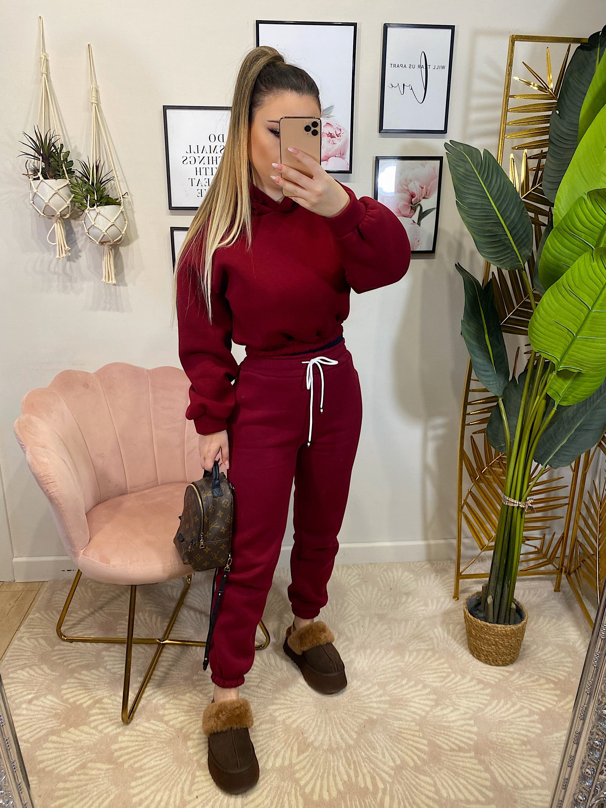 Set tuta sportiva felpa e pantatuta burgundy