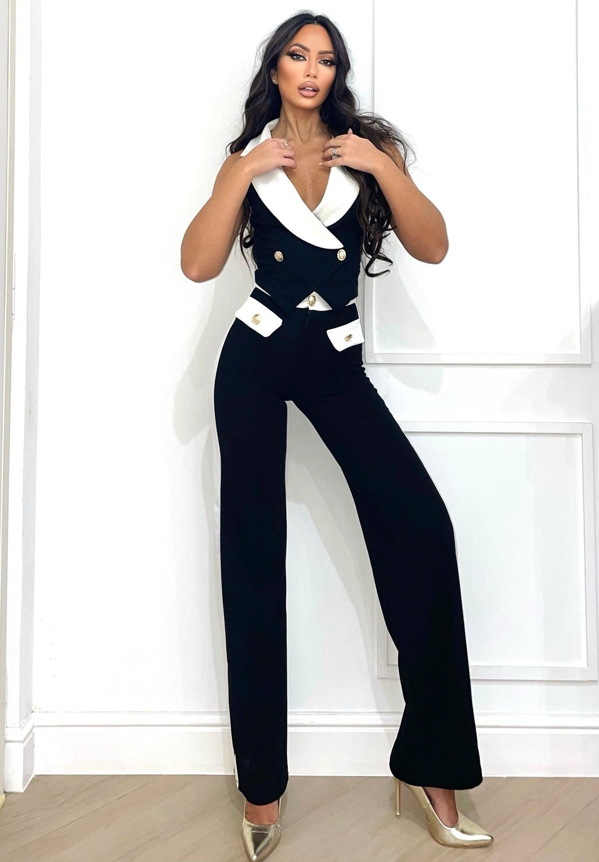 Completo gilet e pantalone bianco nero