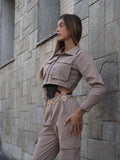 Completo giacca e pantalone cargo Camel
