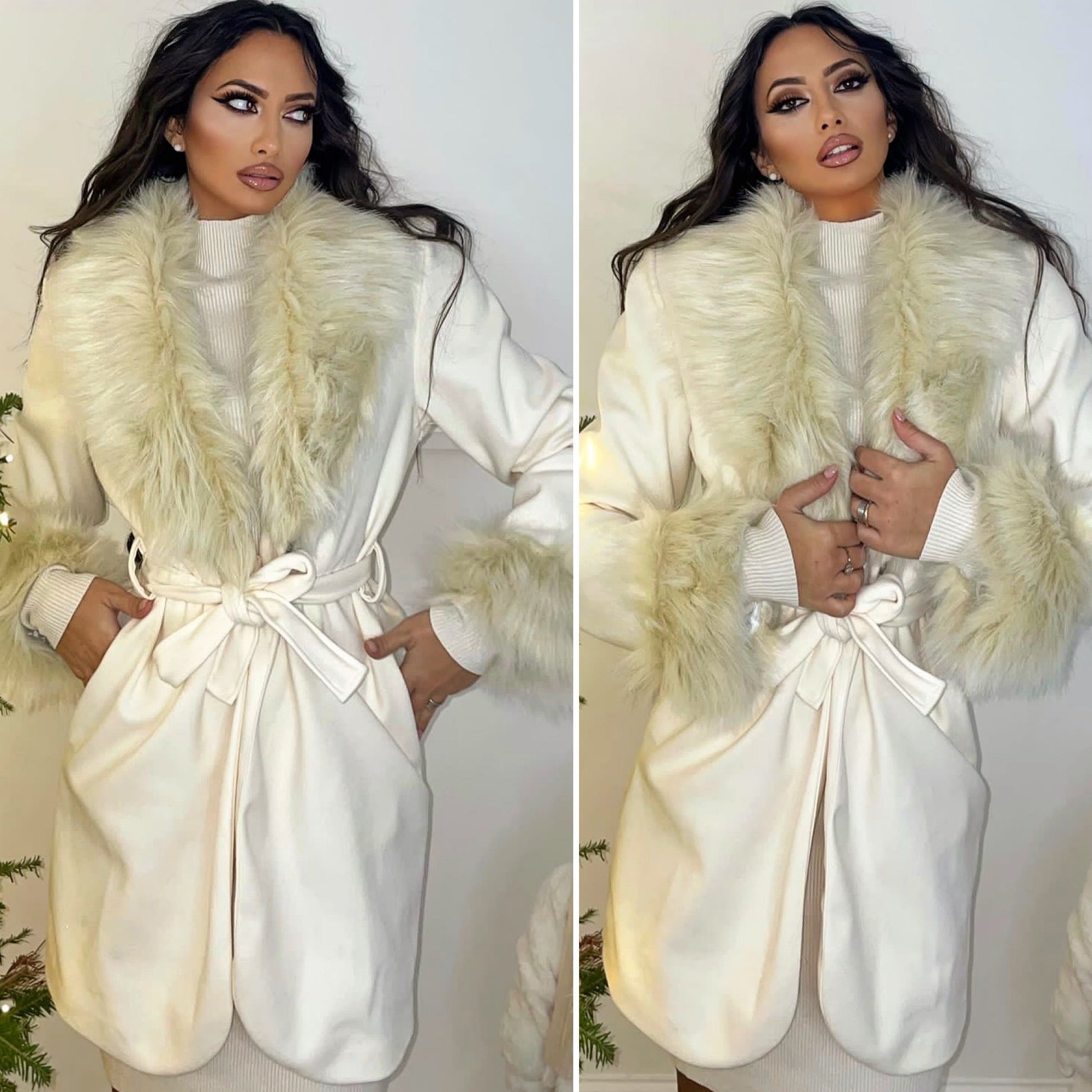 Cappotto panna con pelo