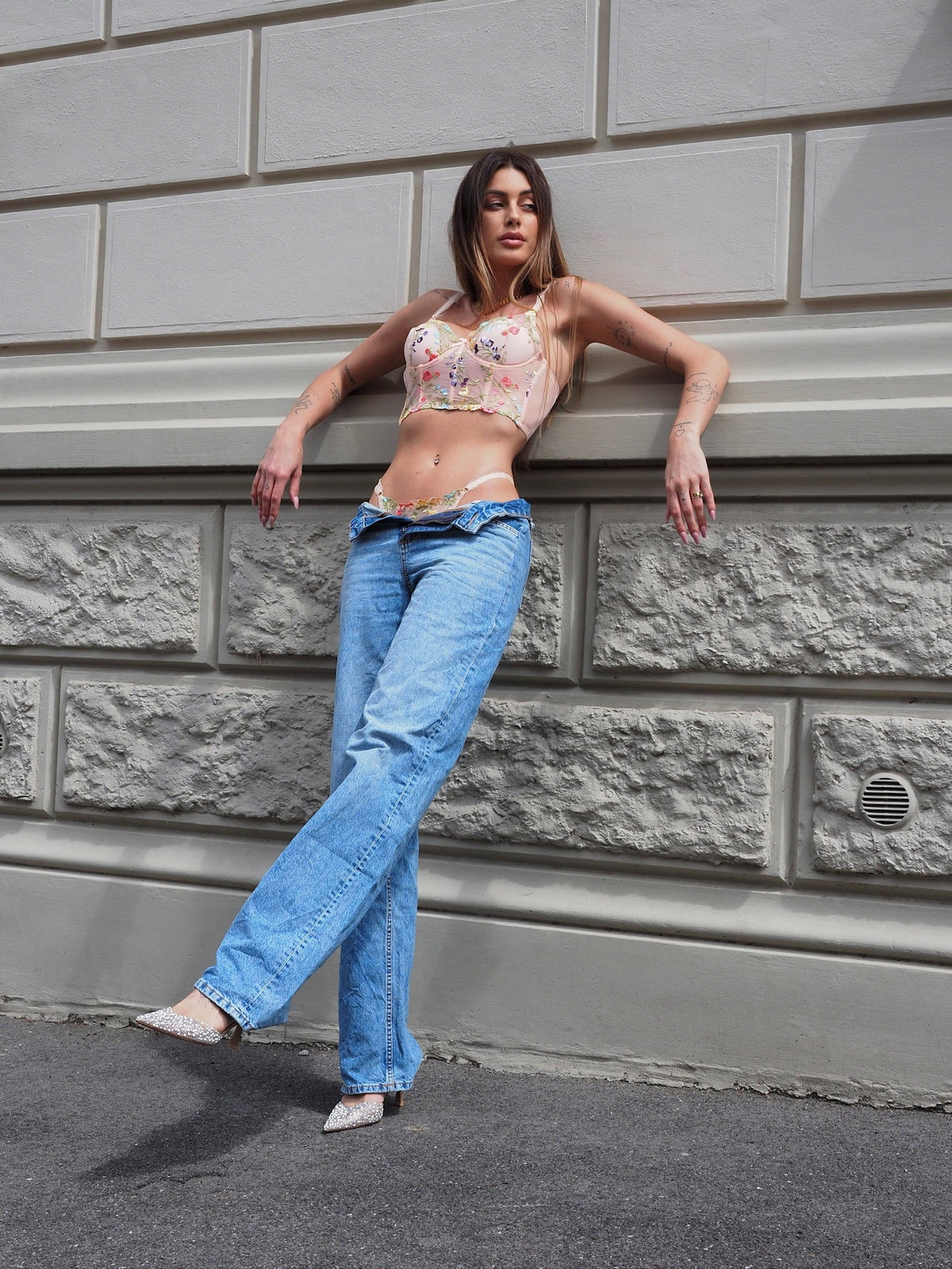 Set Bralette e slip rosa a fiori