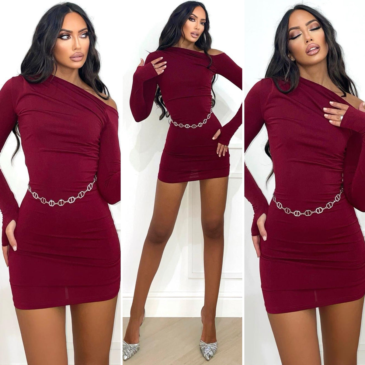 Abito corto con scollo bordeaux