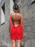 Abito corto push up con paillettes rosso
