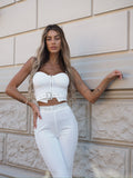 Completo top e pantalone con strass bianco