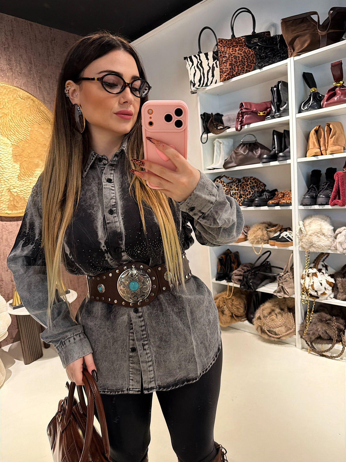 Maxi camicione in jeans e strass
