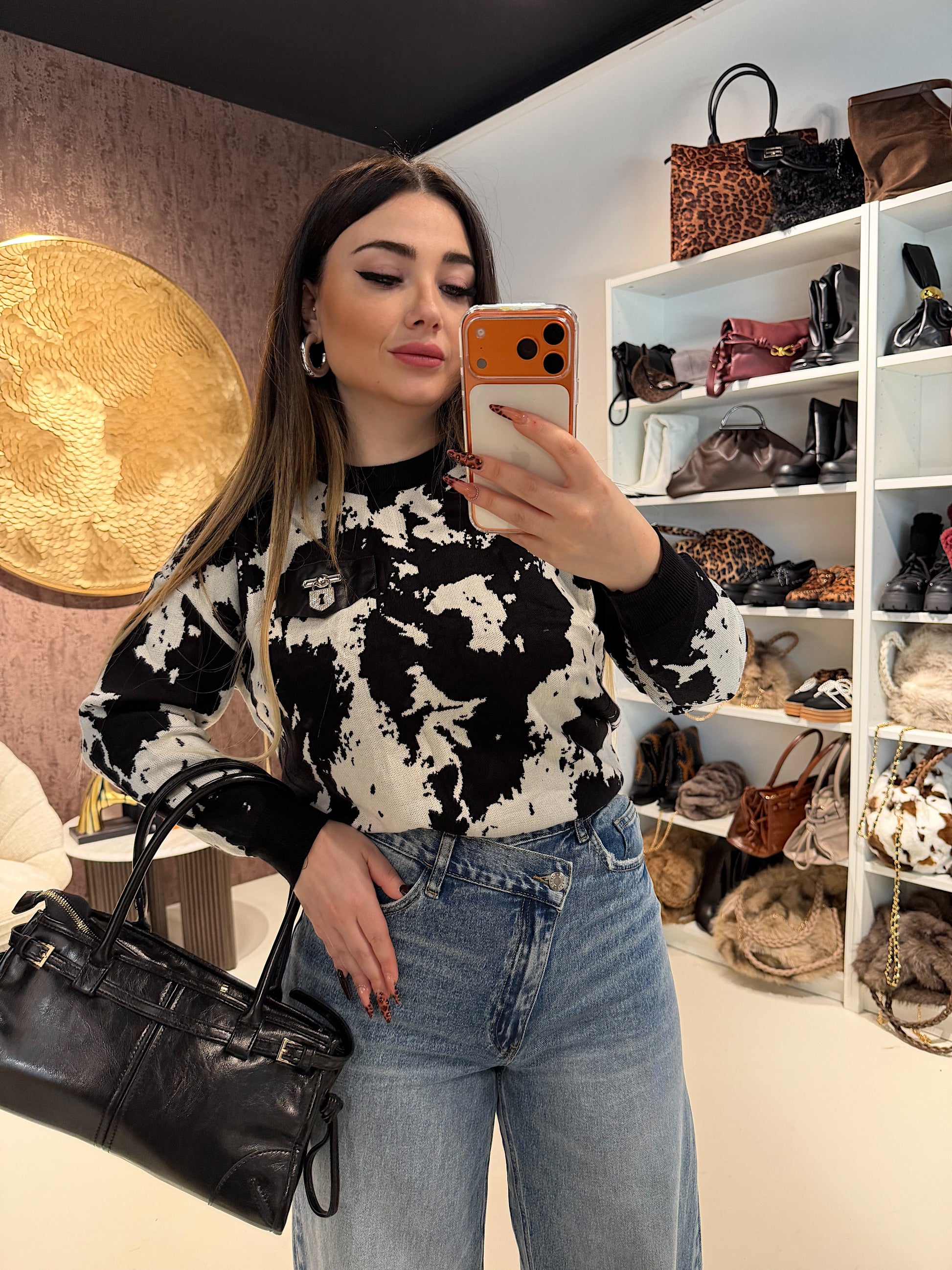 Felpa Cow print con lucchetto
