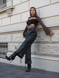 Pantalone ecopelle con cintura