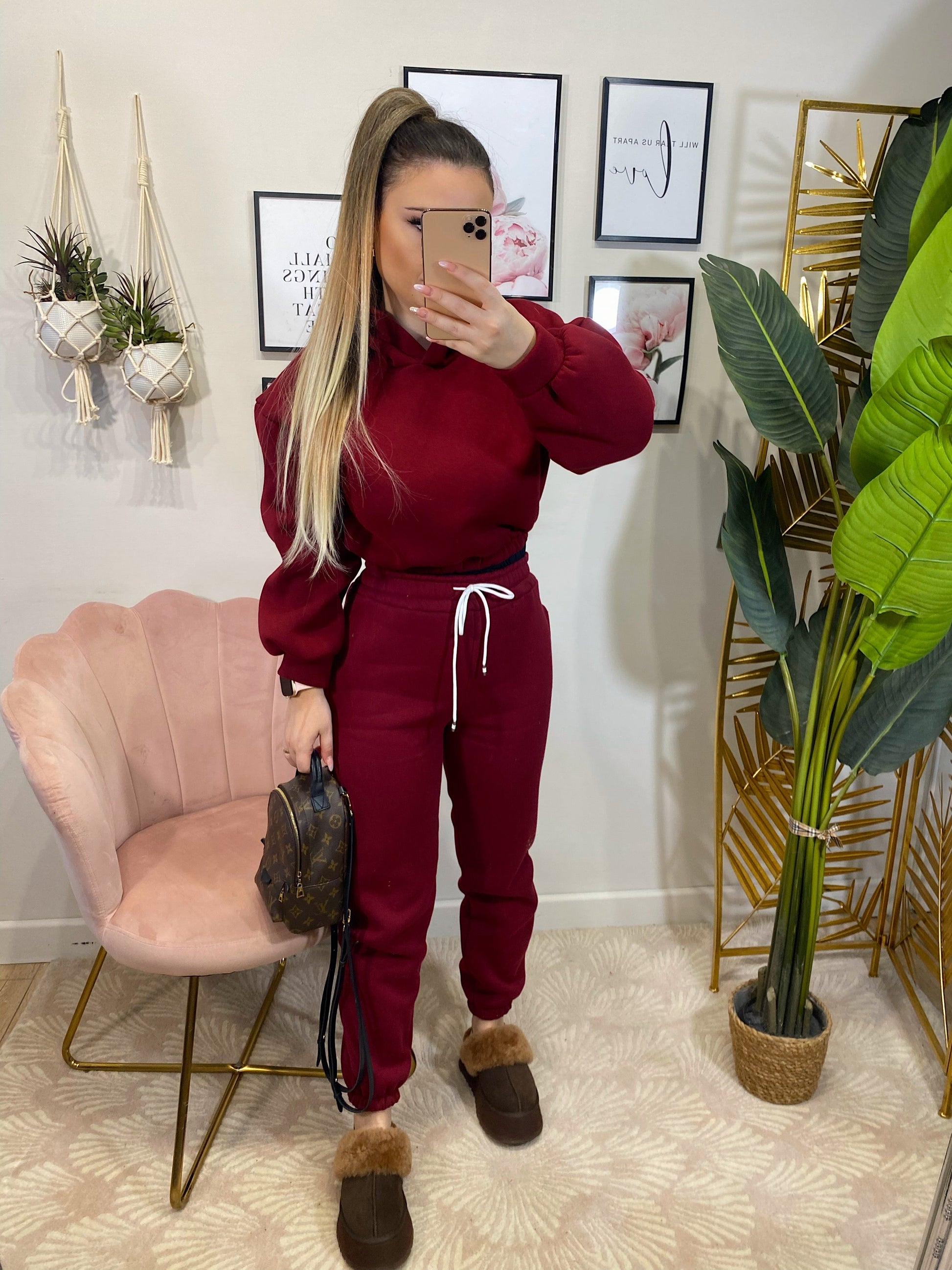 Set tuta sportiva felpa e pantatuta burgundy