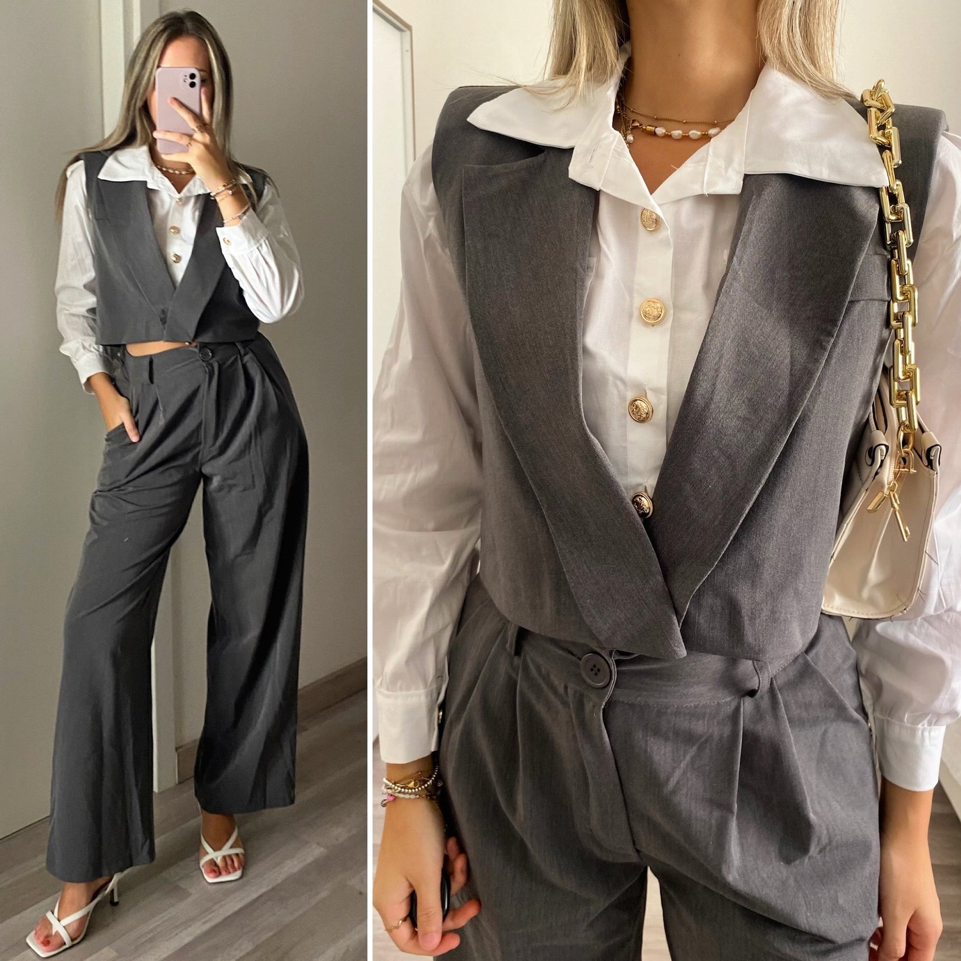 Completo smanicato e pantalone grigio