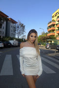Abito scollo a barca con strass bianco