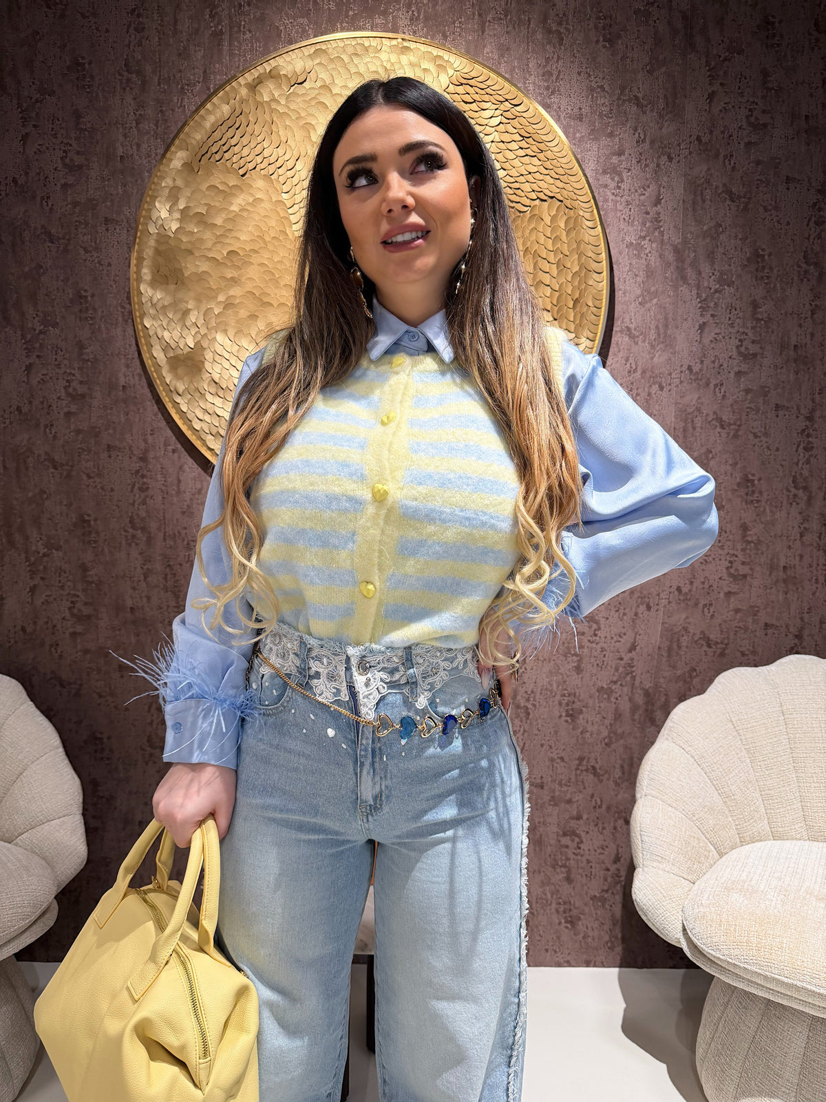 Gilet a righe con bottoni cuore