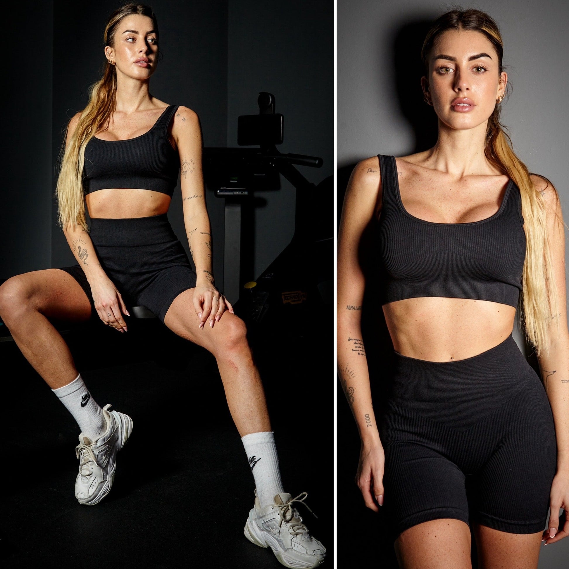 Completo fitness top e short sportivo nero