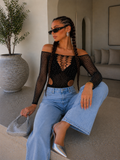 Body a rete con strass e fori