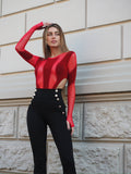 Body con trasparenza e glitter rosso