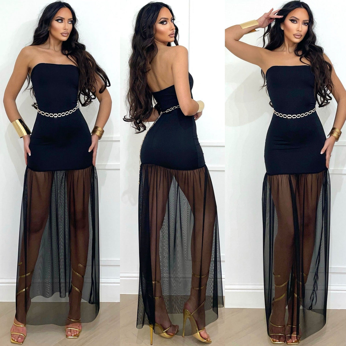 Abito a fascia con gonna in tulle nero