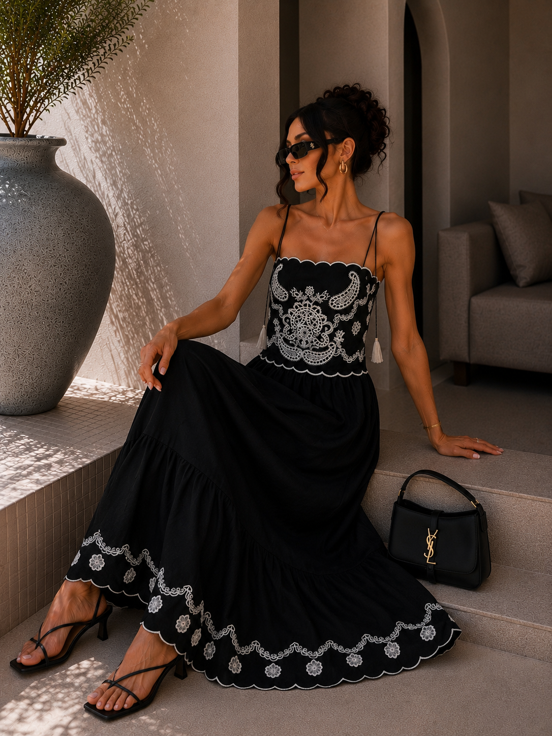 Abito lungo boho chic ricamato