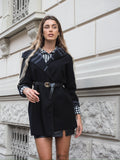 Cappotto check nero con cintura