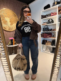Giacca Denim con Collo in Pelliccia