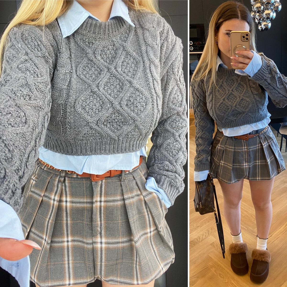 Maglione grigio più camicia celeste