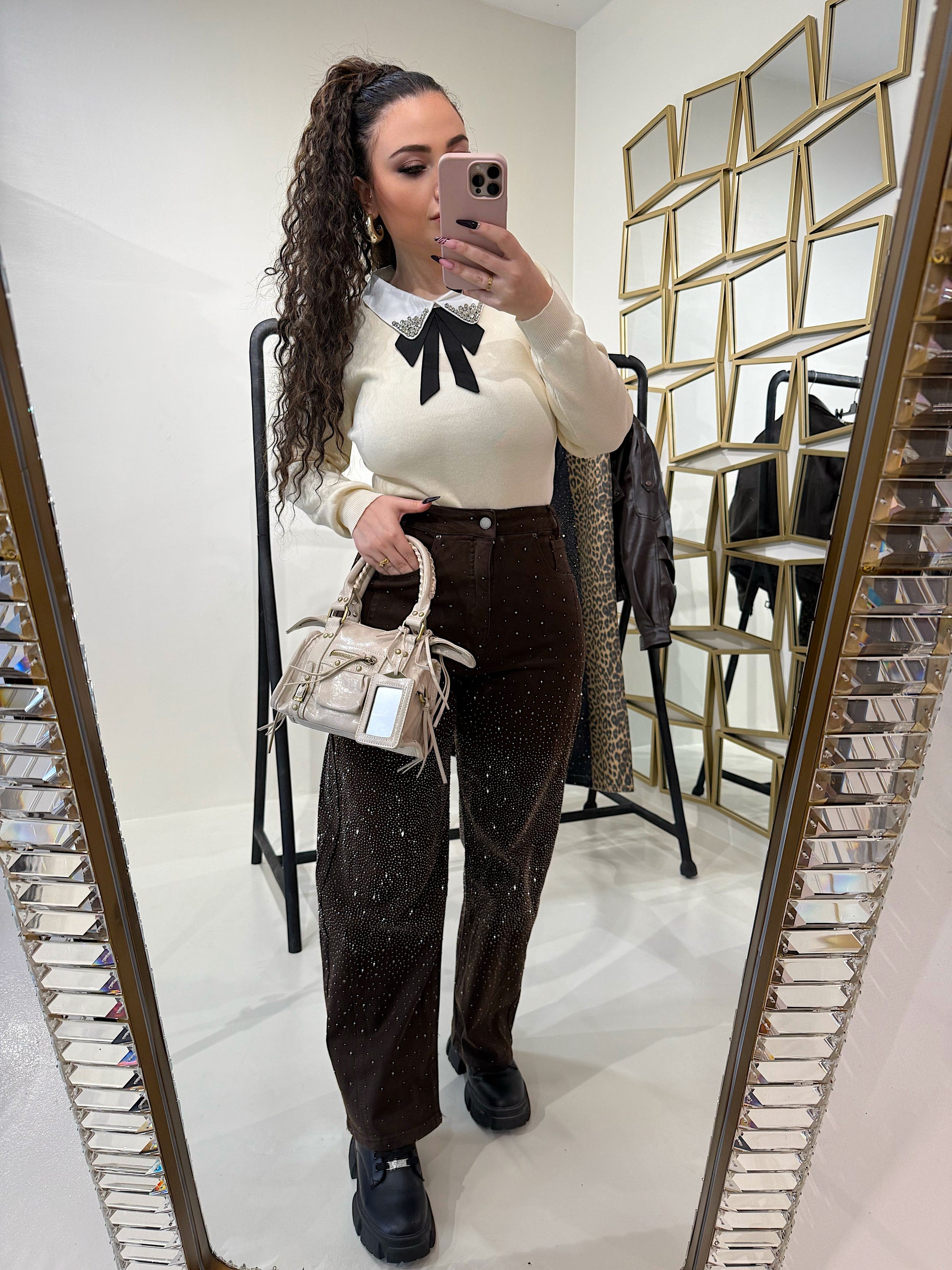 Pantalone con strass choco