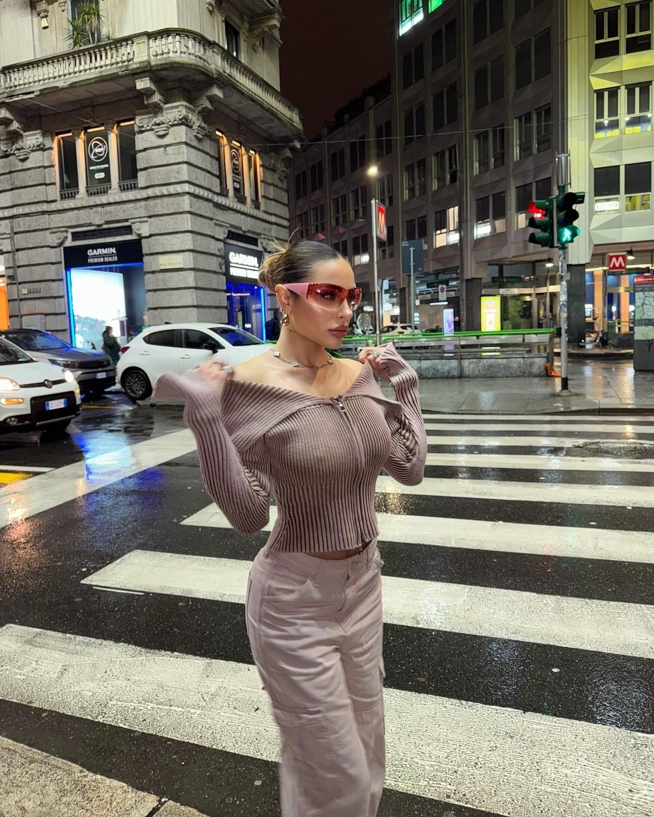 Maglione rosa antico con zip