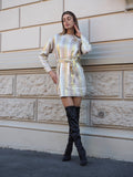 Abito in maglia gold con cintura