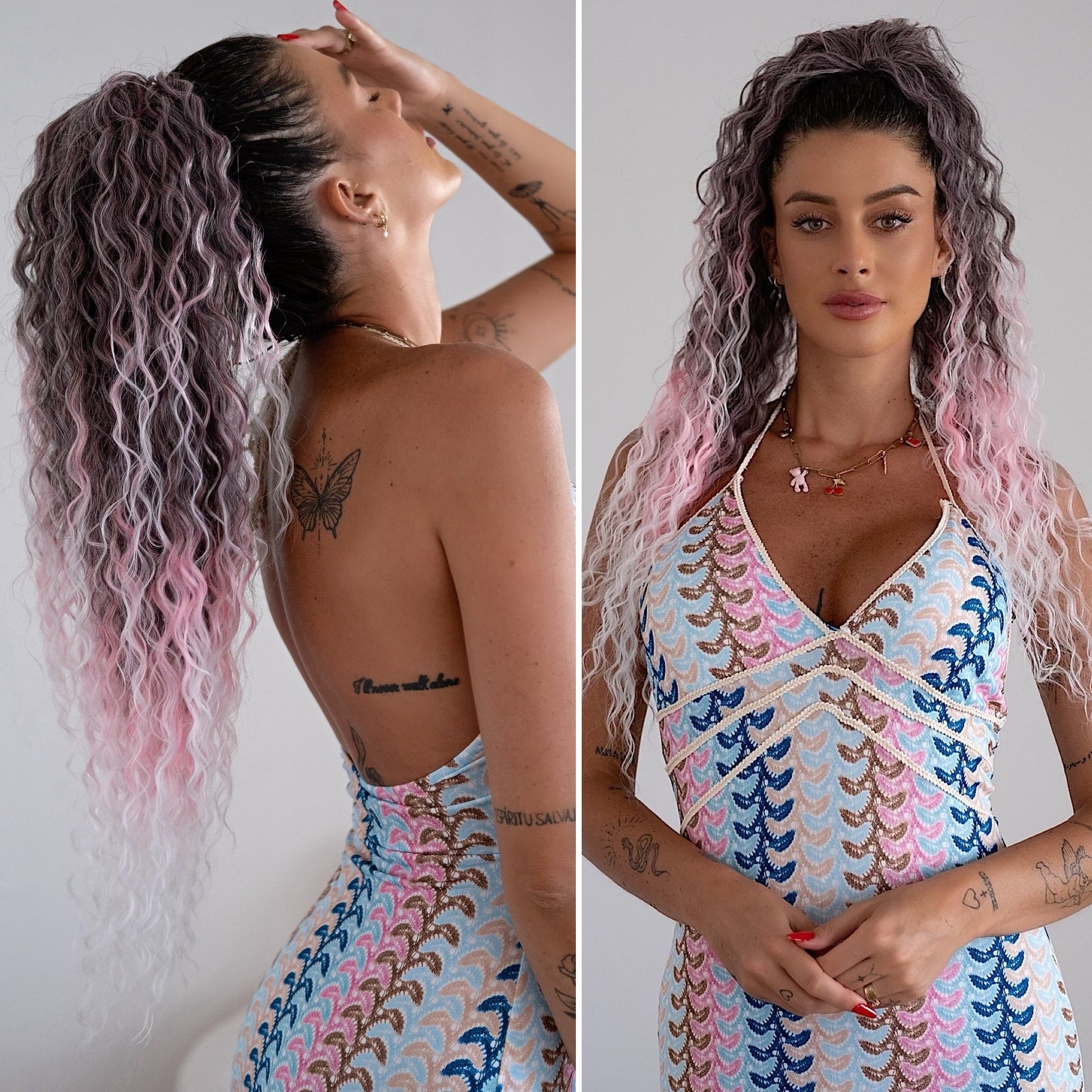 Coda #T-PINK riccia con Coulisse Rosa Degradè