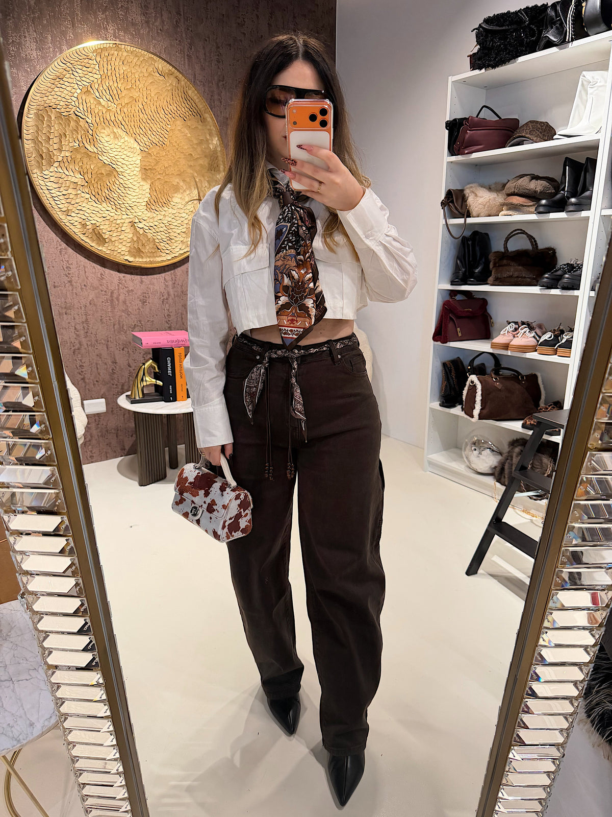 Camicia crop con tasche bianco