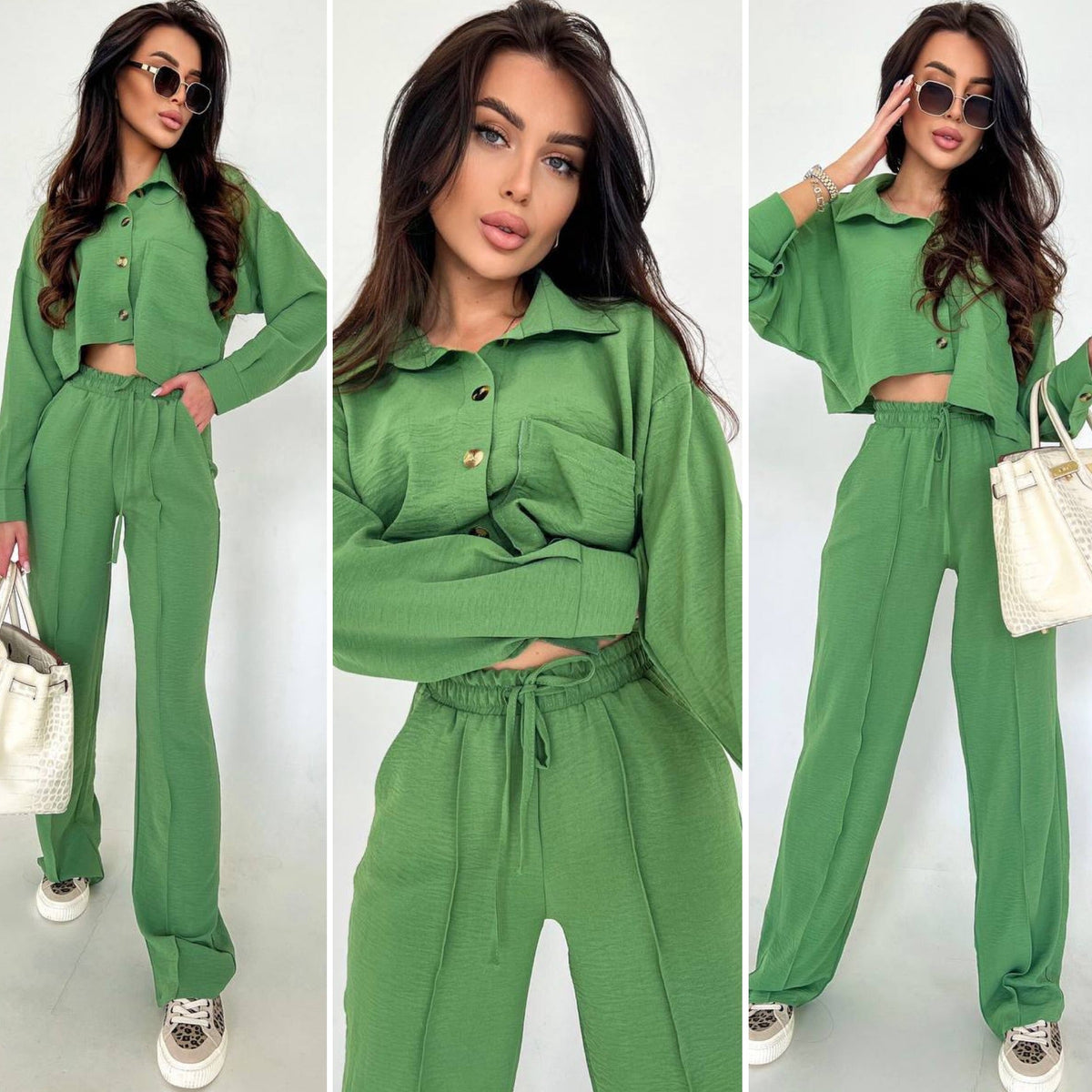 Set due pezzi camicia e pantalone pistacchio