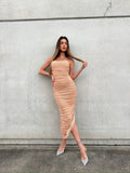 Abito a fascia midi nude con strass