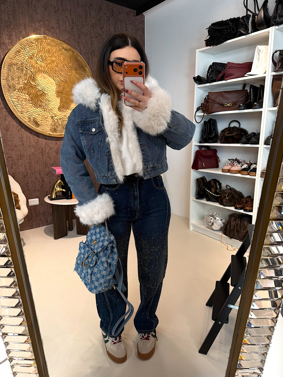 Giaccone di jeans pelo bianco