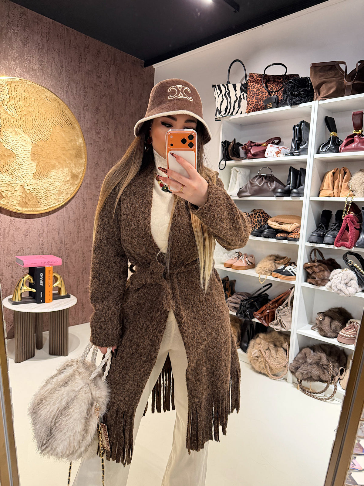 Cappotto con frange e fiocco 3 colori