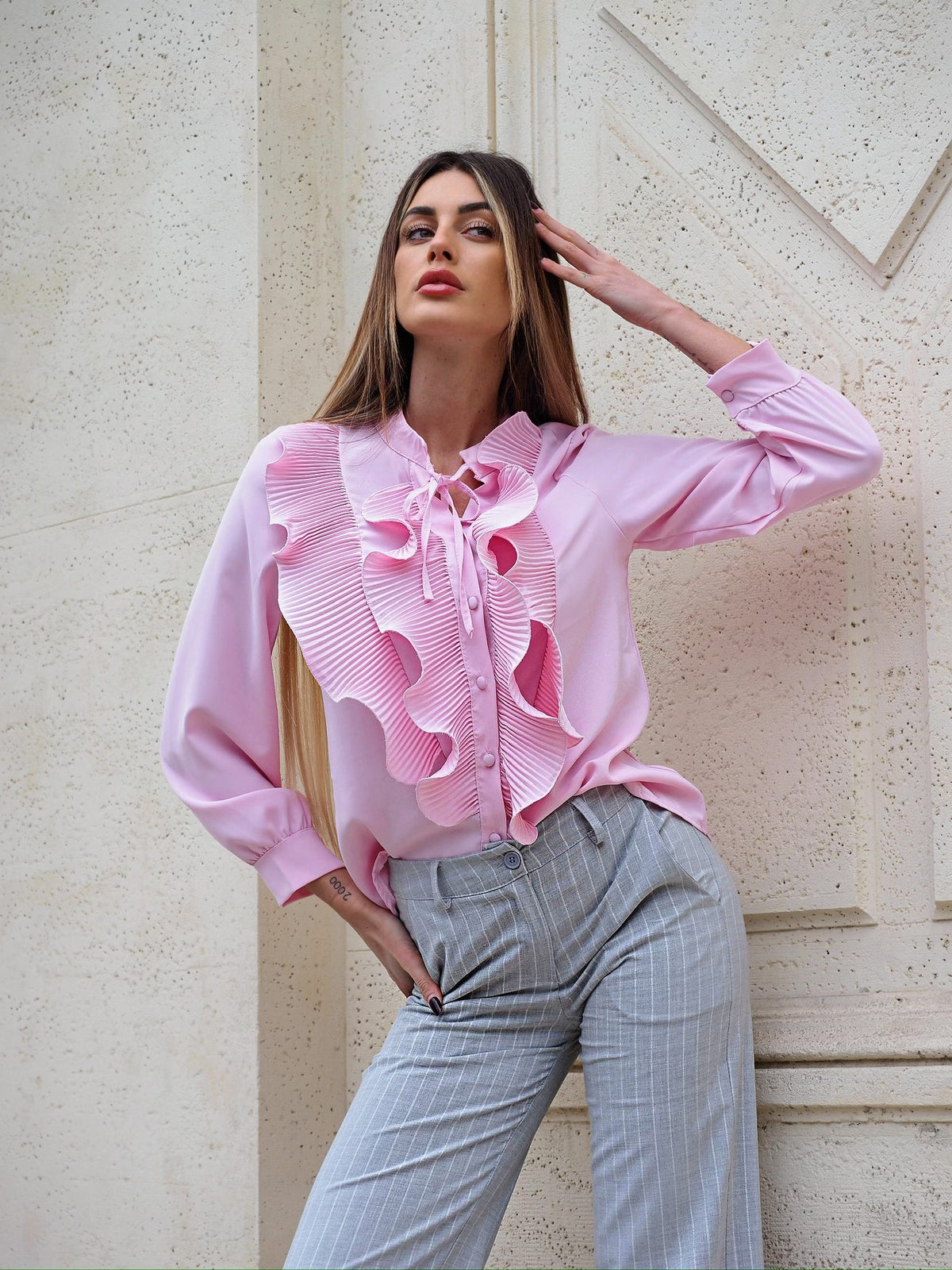 Camicia rosa con Rouches