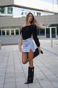 Body monospalla nero con Rouches