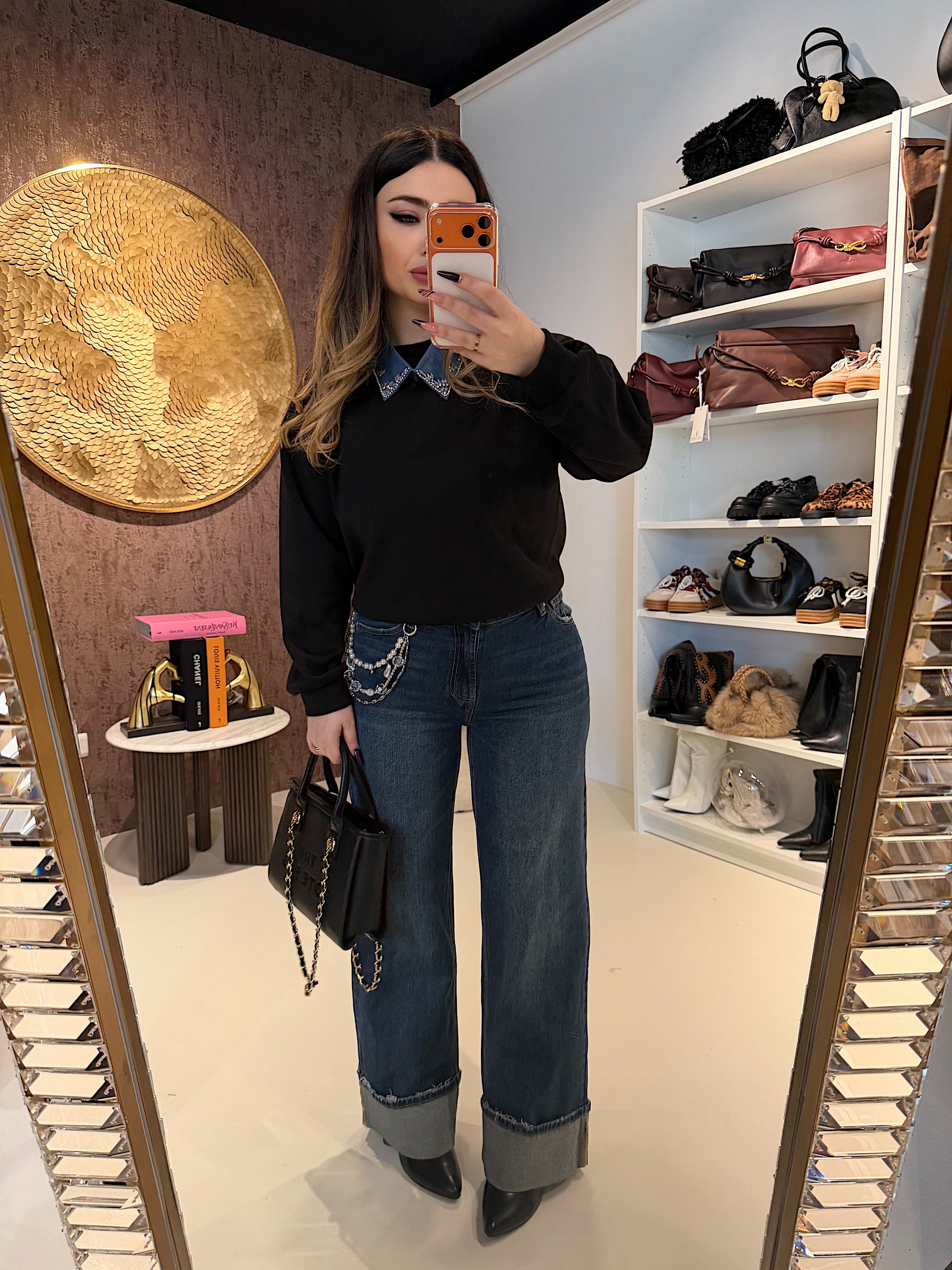 Jeans Wide Leg con catenina